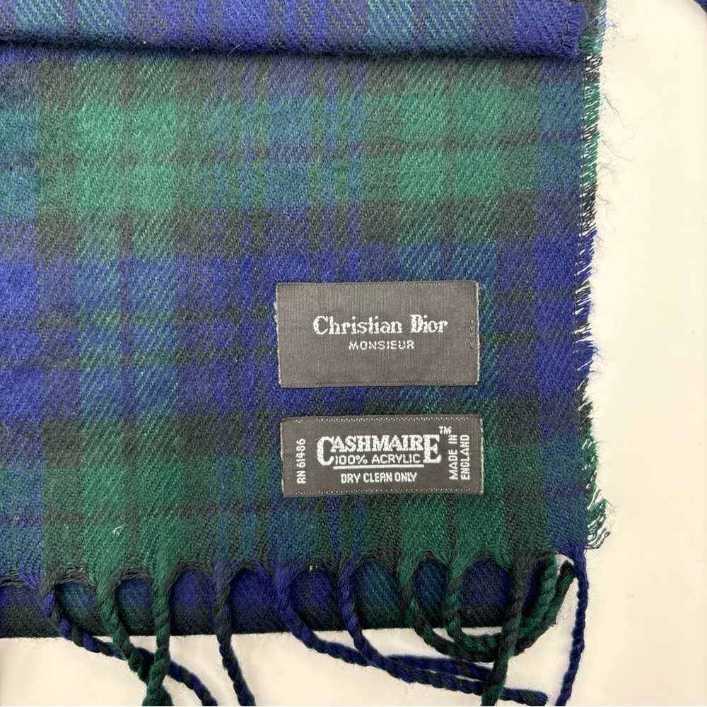 Vintage Christian Dior Cashmere Plaid Multicolor Blue Scarf EUC 58” 61486 - Picture 2 of 5